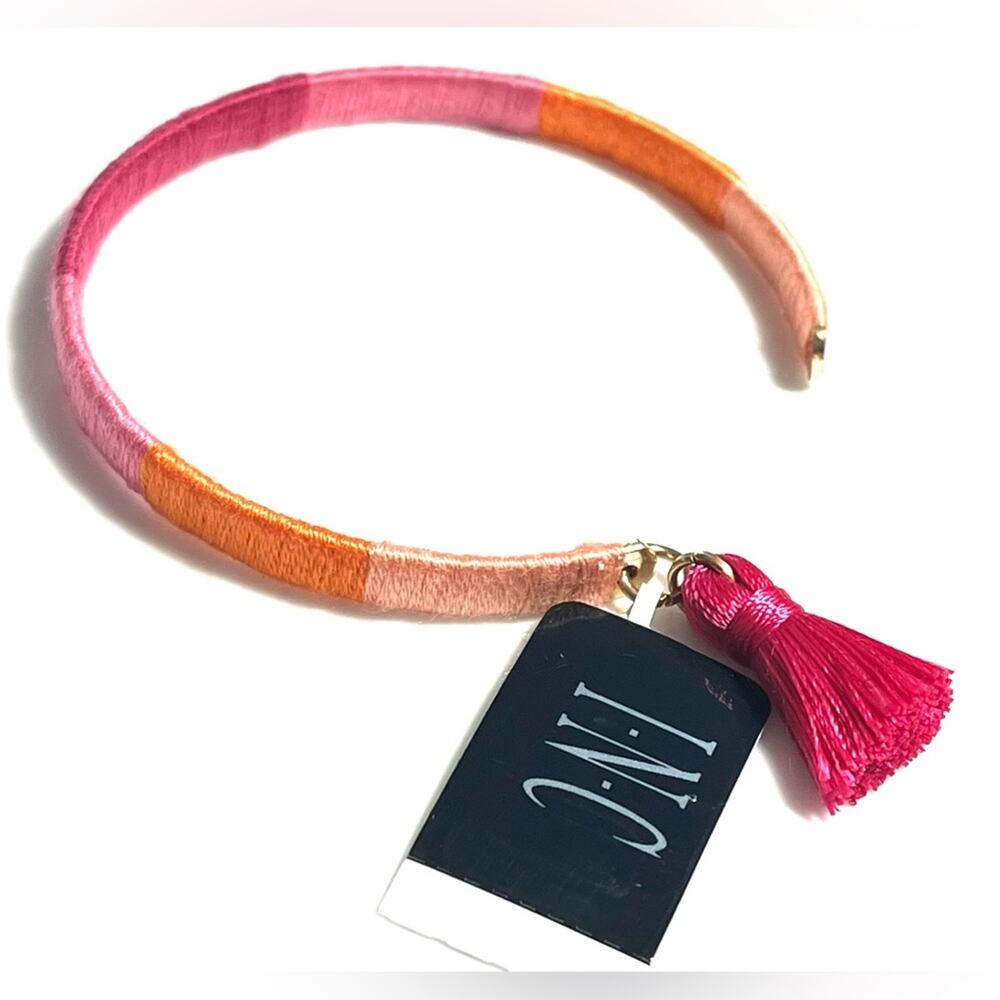 NEW INC Gold-Tone Tassel Charm Color-Block Thread-Wrapped BRACELET Pink Orange